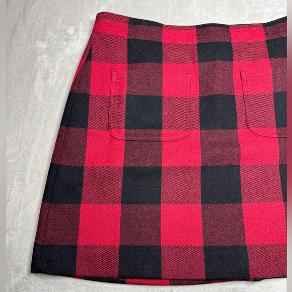 J.Crew Factory Wool Blend Harvest Plaid Buffalo Red Black Mini Skirt Size 12 - Picture 4 of 16